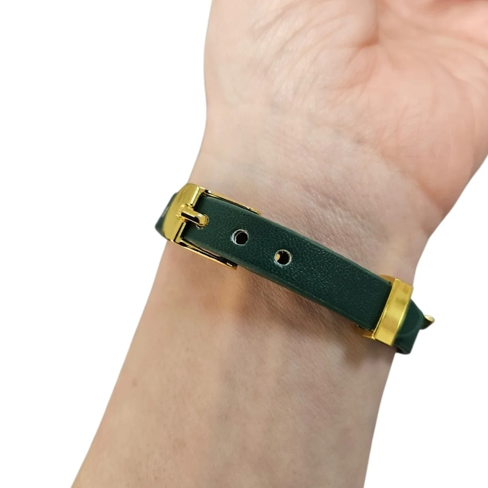 NEW Vegan Leather Buckle Bracelet - Moody Green + Gold